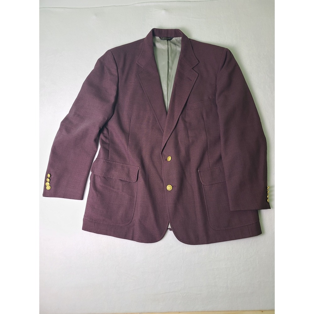 VTG Sutter & Grant Blazer 44R Burgundy Gold Crest Button Tailored in USA